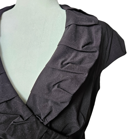 Le Chateau black midi dress with sash rushed shawl collar faux wrap 14/XL/XXL - Picture 9 of 16